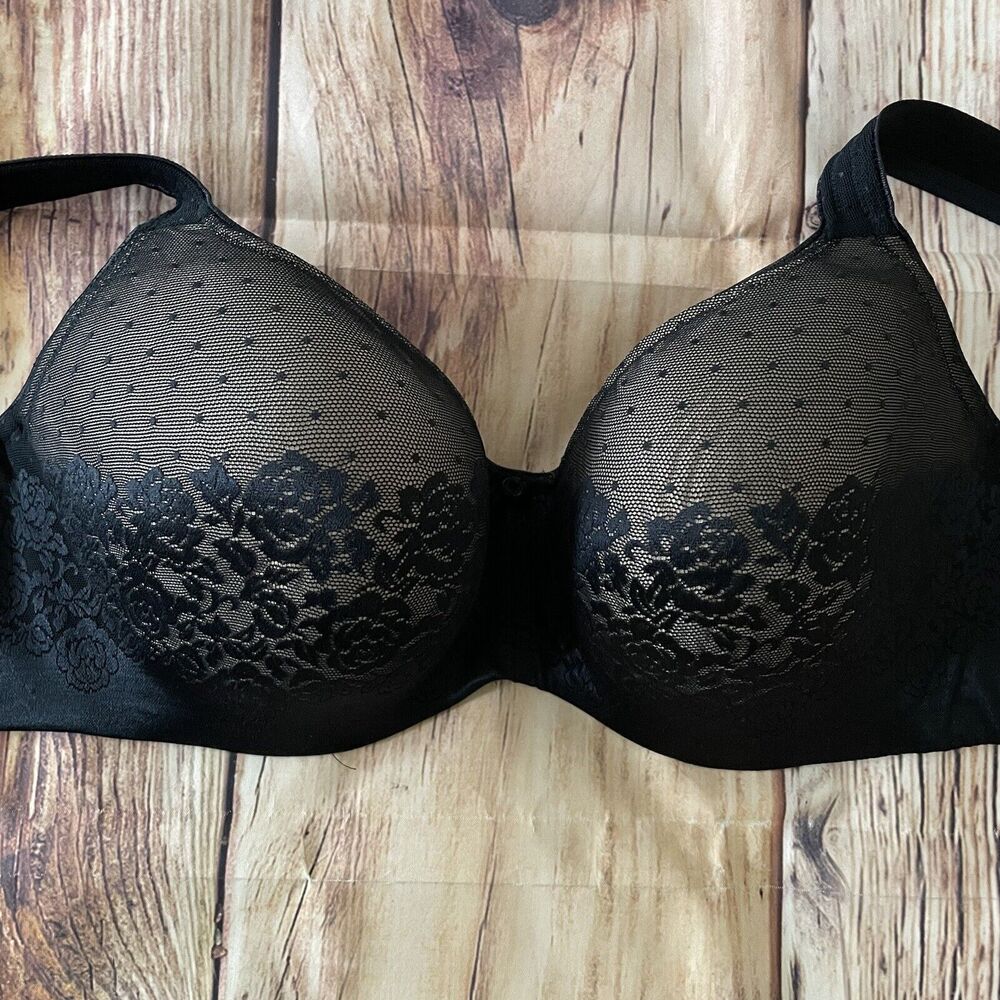 Soma Black Sheer Dotted Tulle Underwire Bra with Floral Lace